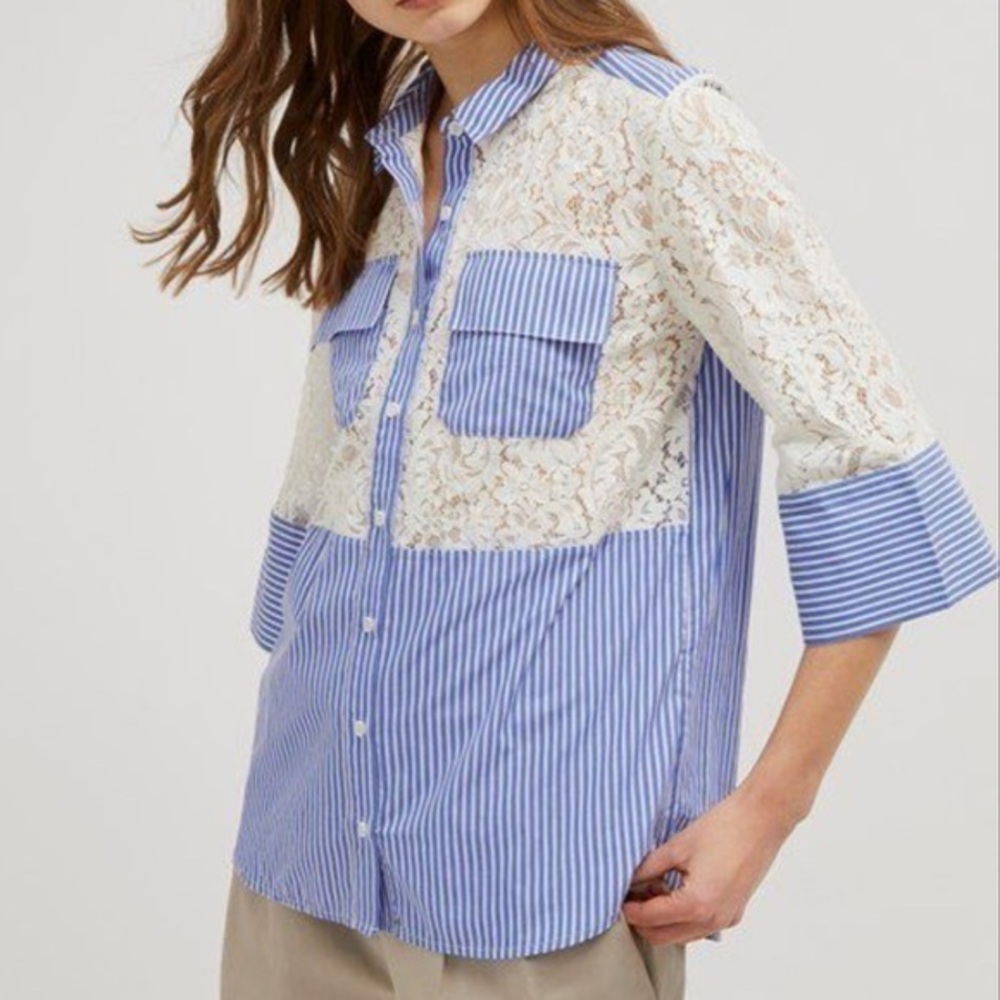 FRENCH CONNECTION Adena Lace Mix Shirt